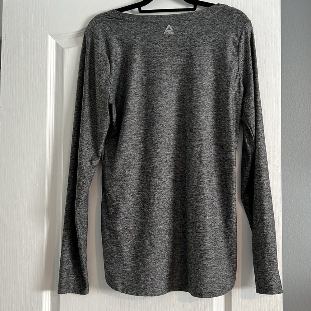 Black & grey marl long sleeved dryfit workout top Reebok large thumbholes - Picture 5 of 12